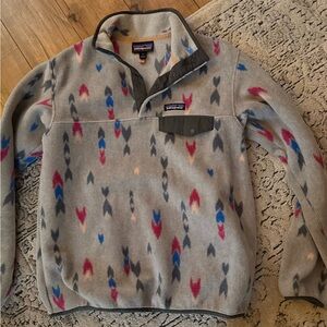 Patagonia Gray Fleece Pullover with Red and Blue Accents